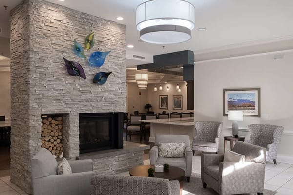 Bright, welcoming lobby area with seating