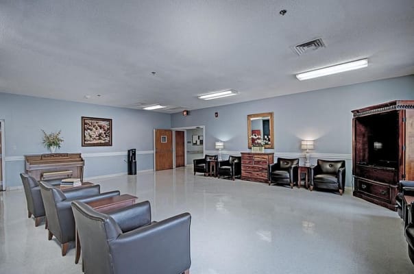 Interior of a common area with seating and decor