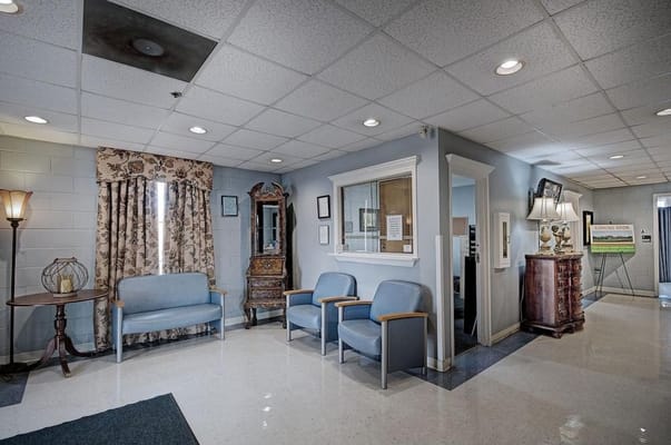 Interior view of a common area with seating