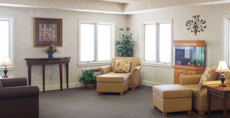 Bright common area with comfortable seating and decor