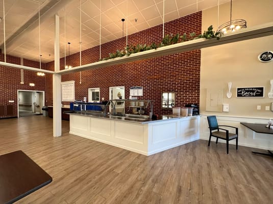 Interior view of the dining area with food service