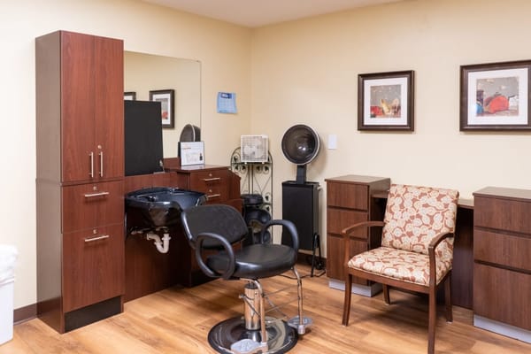 Beauty salon interior with chairs and mirrors