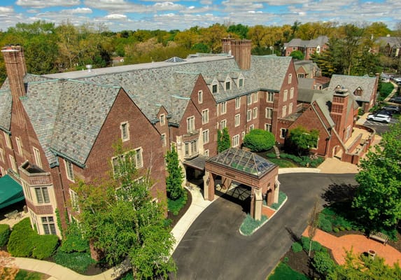 Aerial view of an assisted living facility's exterior