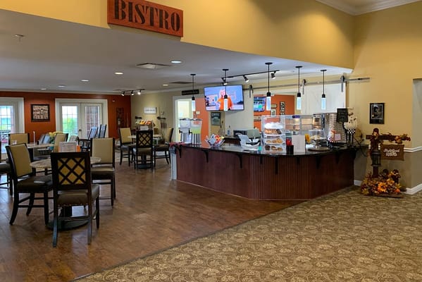 Interior view of a dining area and bistro lounge