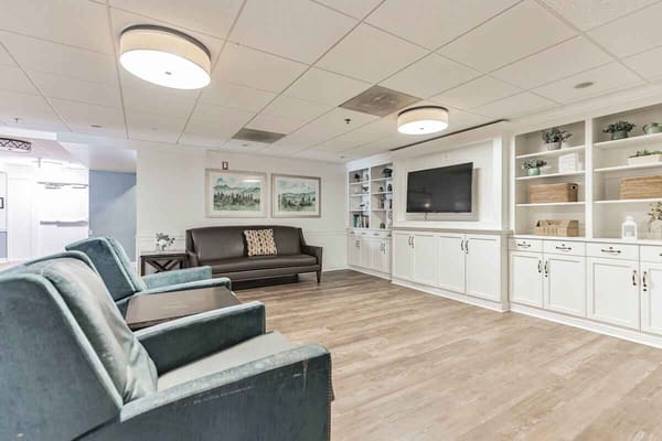 Cozy common area with seating and decorative elements