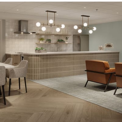 Modern common area with dining setup