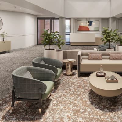 Bright common area with comfortable seating