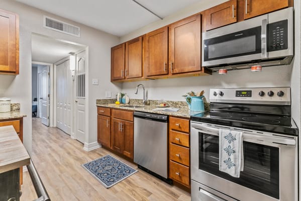 A modern kitchen in a senior living apartment