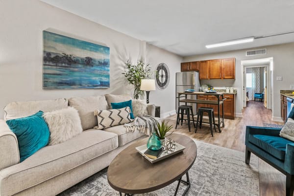 Bright, spacious living area in a senior apartment