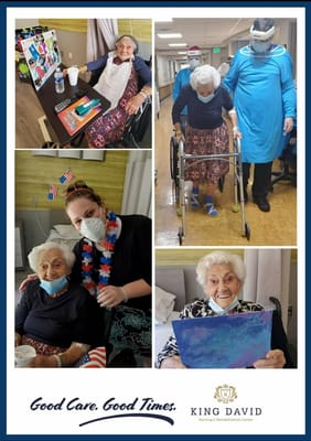 Staff and residents interacting in a nursing home setting