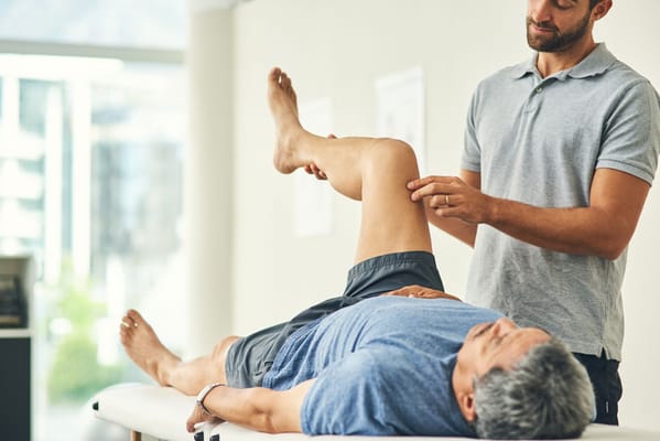 Physical therapist assisting a resident during therapy