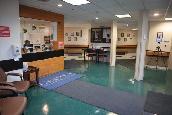 Interior view of the facility lobby with seating areas