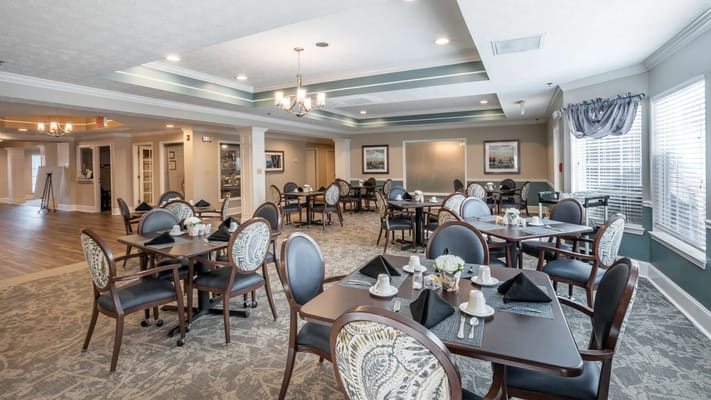 Bright dining room set for a meal