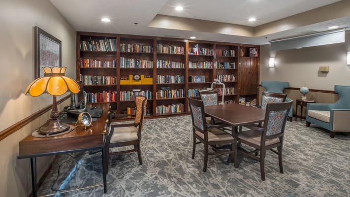 Interior view of a library and reading area