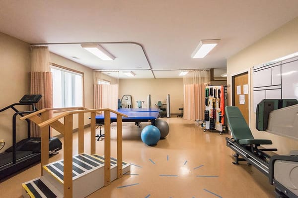 Rehabilitation gym with equipment for physical therapy