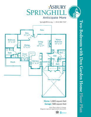Architectural floor plan of a two-bedroom unit