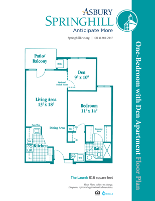 One-bedroom apartment floor plan with dimensions