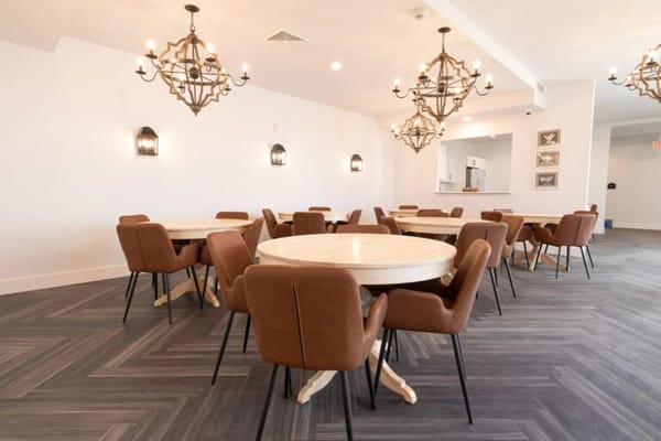 Bright dining room with modern furnishings