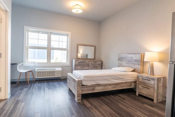 Simple bedroom setup in a senior living facility