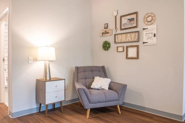 Cozy corner in a facility living area with decor