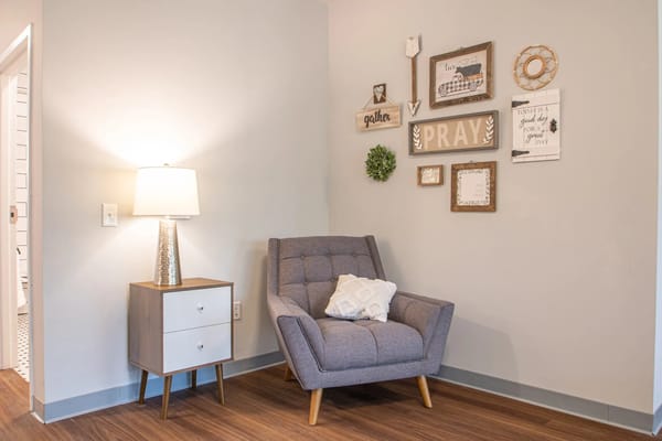 Cozy corner in a facility living area with decor