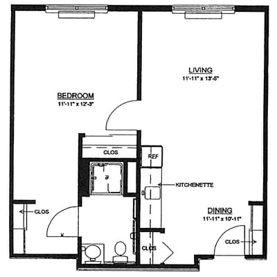 Architectural floor plan of a resident unit