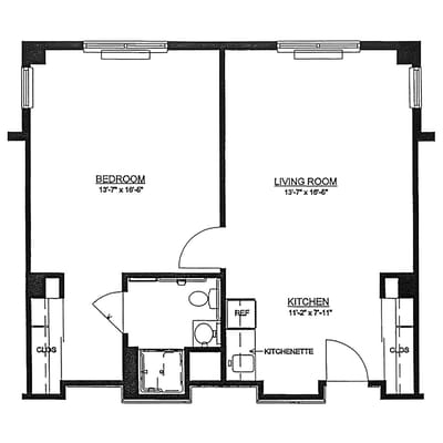 Architectural floor plan of a small apartment