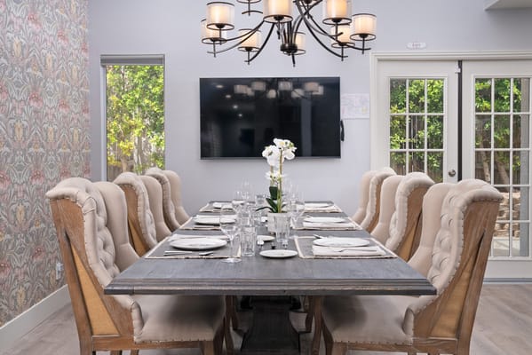 Elegant dining room setup with a large table