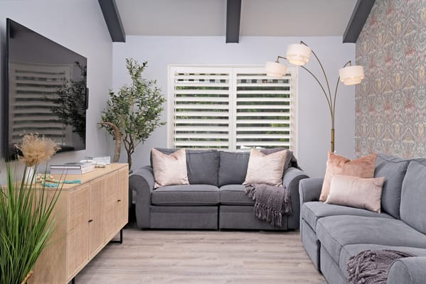 Cozy lounge area with sofas and decor