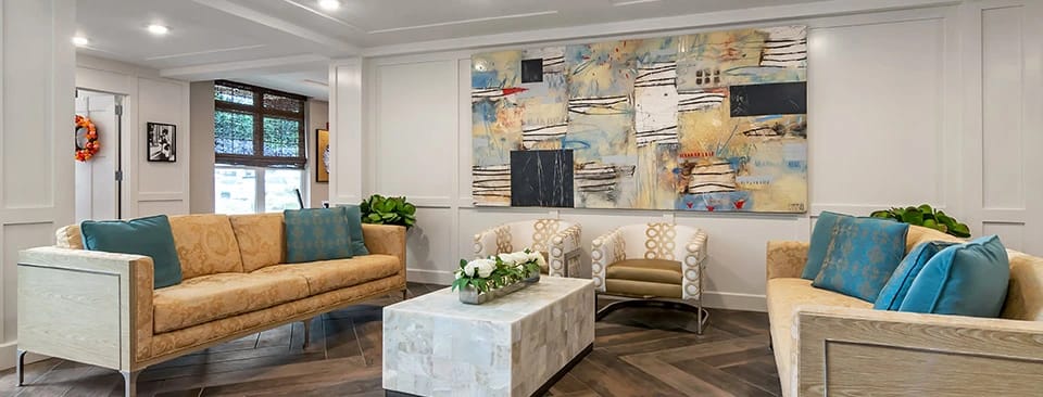 Bright interior common area with comfortable seating