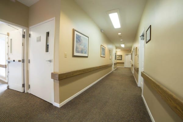 Interior hallway of a senior living facility