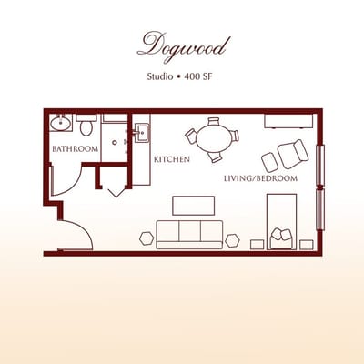Architectural floor plan of a studio apartment