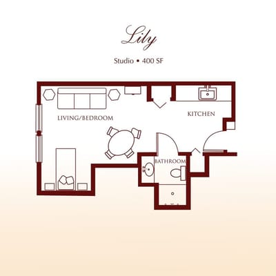 Architectural floor plan of a studio apartment