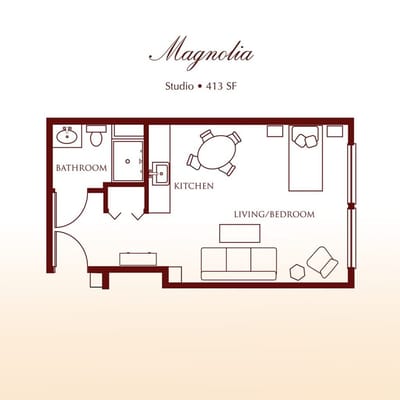 Architectural floor plan of a studio apartment