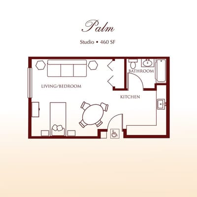 Architectural floor plan of a studio apartment