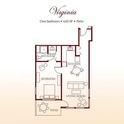 Architectural floor plan of a one-bedroom apartment