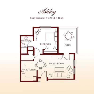 Architectural floor plan of a one-bedroom apartment