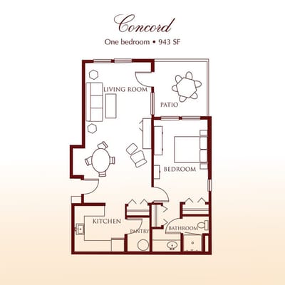 Architectural floor plan of a one-bedroom apartment