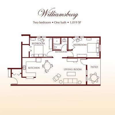 Architectural floor plan of a two-bedroom apartment