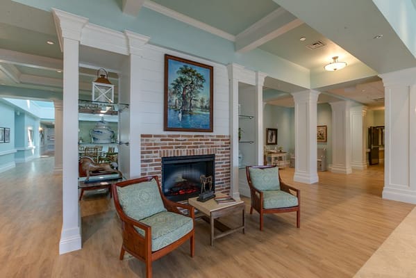 Welcoming common area with comfortable seating and art