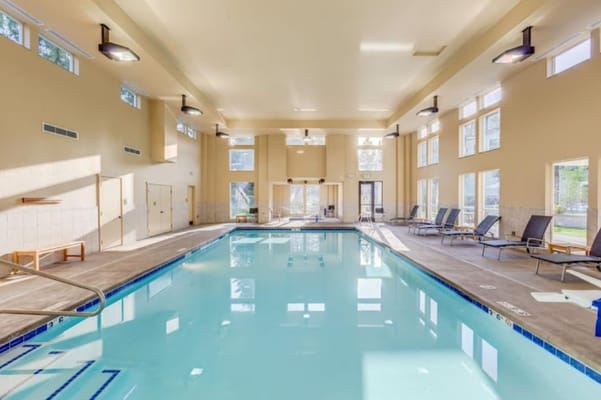Indoor pool area with ample natural light