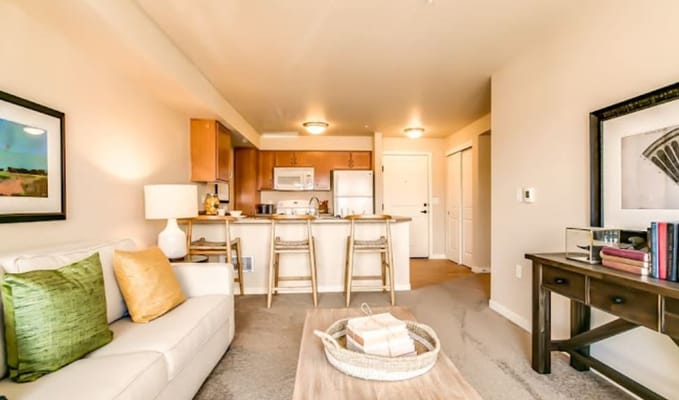 Cozy interior living space with kitchen area