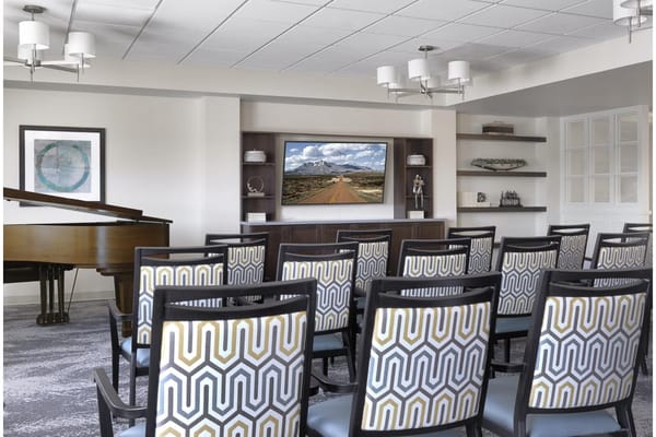 Interior view of a common area with seating