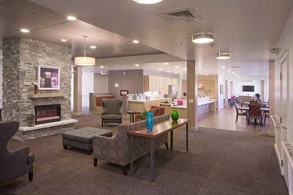 Common area with comfortable seating and fireplace