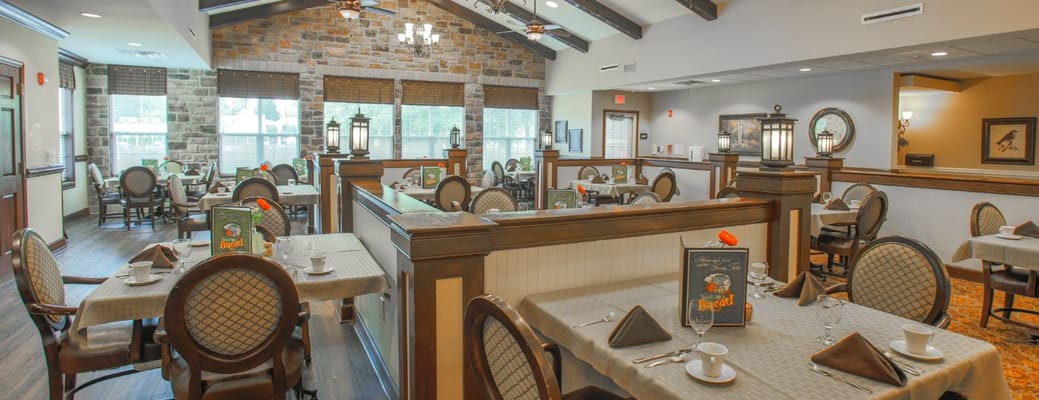 Elegant dining area with neatly set tables