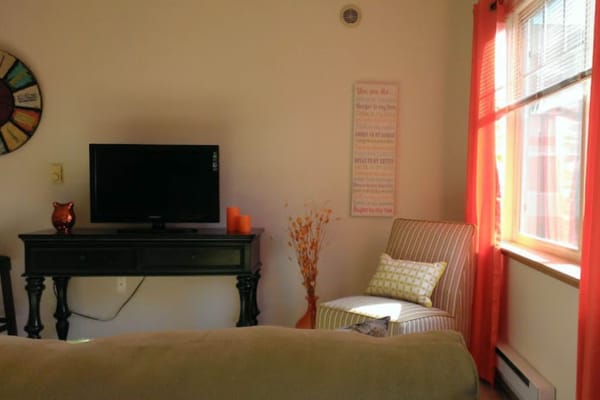 Bright living room with furniture and decor