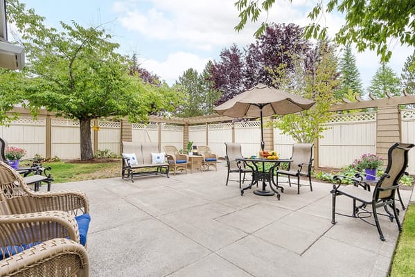 Outdoor patio with seating and plants