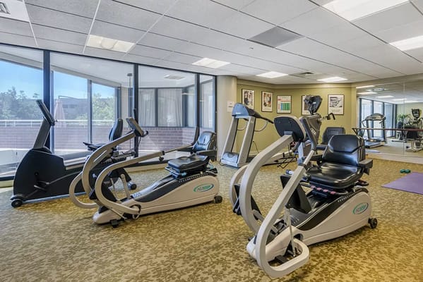 Well-equipped fitness room with exercise machines
