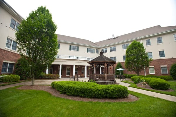 Quiet courtyard with gazebo and walking paths