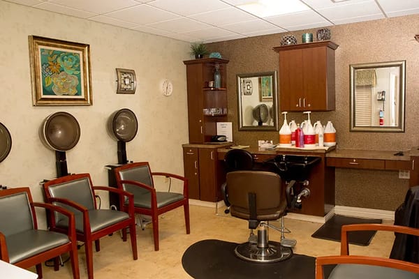 Hair salon area in a senior living facility